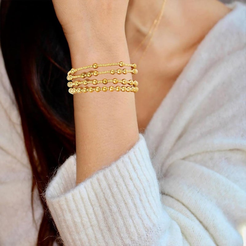 Pymach Store Dainty Gold Plated Pearl Crystal Beaded Bracelets Set for Women 14K Gold Plated Bead Pearl Beads Bracelet Stackable Paperclip Link Chain Bracelets Gold Plated Bracelets for Women Trendy Jewelry - Image 5
